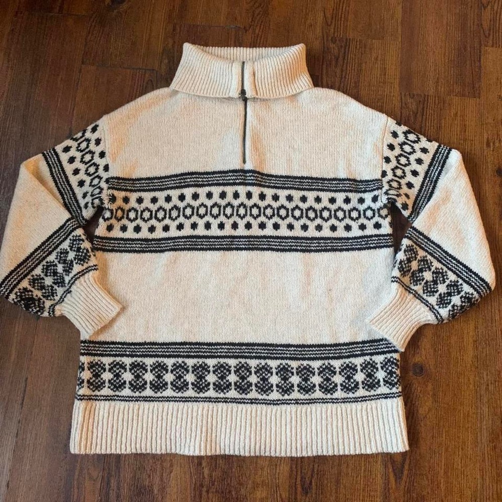 Reitmans Cream Black Fair Isle Half Zip Knit Sweater Size Small Cozy Winter - Picture 5 of 8